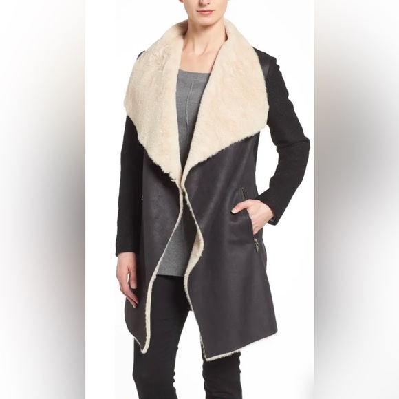 Calvin Klein Jackets & Coats Nwt Calvin Klein Womens Sz L Faux Shearling Black Mixed Media